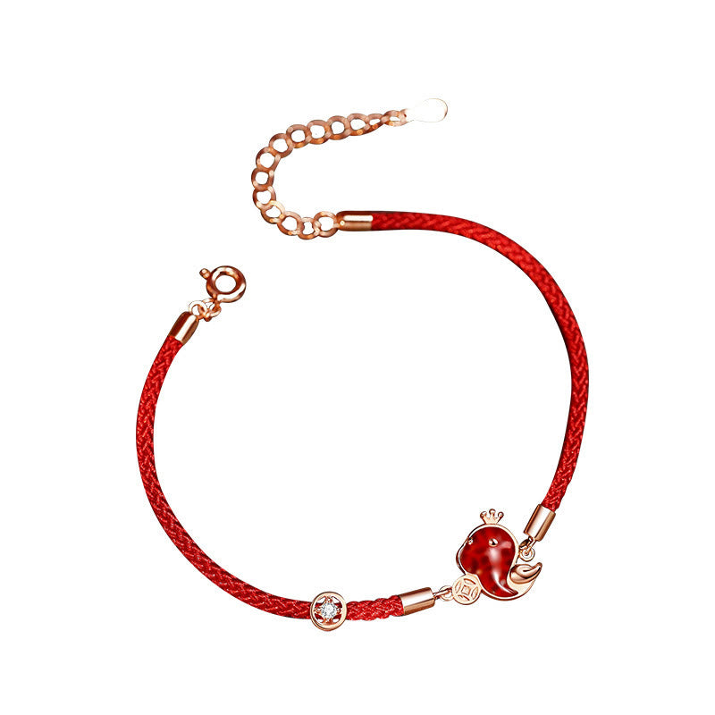 Buddha Stones 925 Sterling Silver Hetian Jade Red Agate Year Of Snake Red String Protection Bracelet