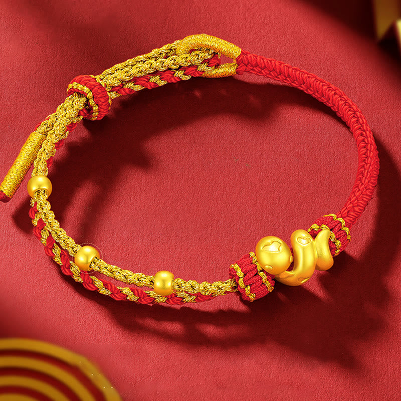 Buddha Stones 999 Gold Beads Red String Year Of The Snake Luck Bracelet