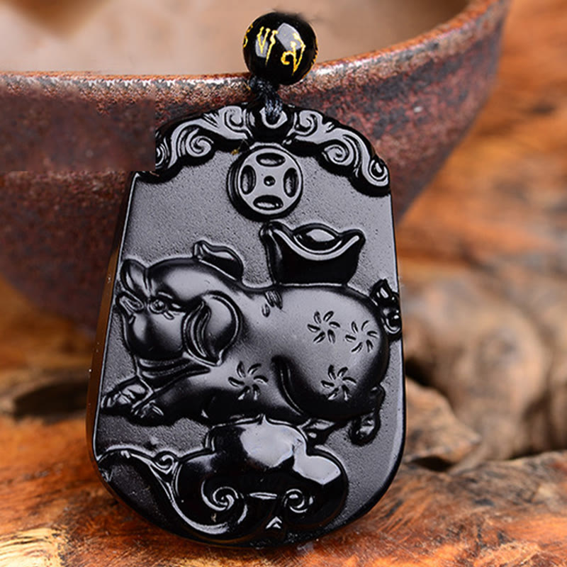 Buddha Stones Chinese Zodiac Obsidian Purification Fulfilment Necklace Pendant