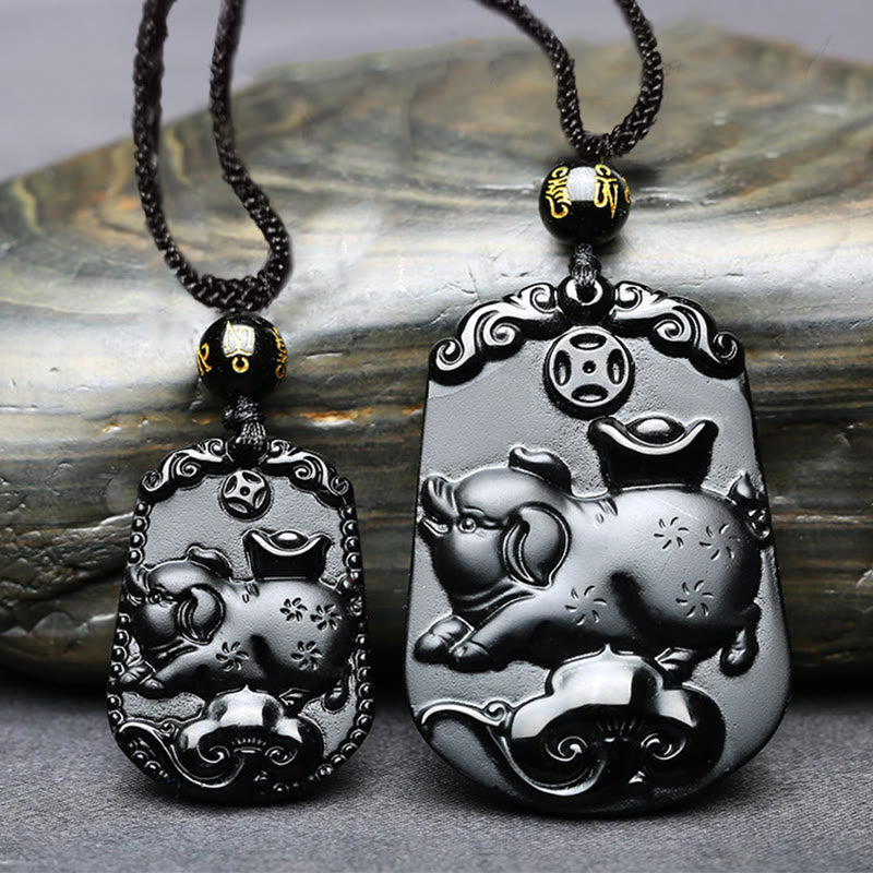 Buddha Stones Chinese Zodiac Obsidian Purification Fulfilment Necklace Pendant