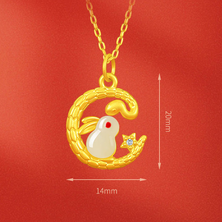 Buddha Stones 999 Gold Snake Around Rabbit Year Of The Snake Luck Necklace Pendant