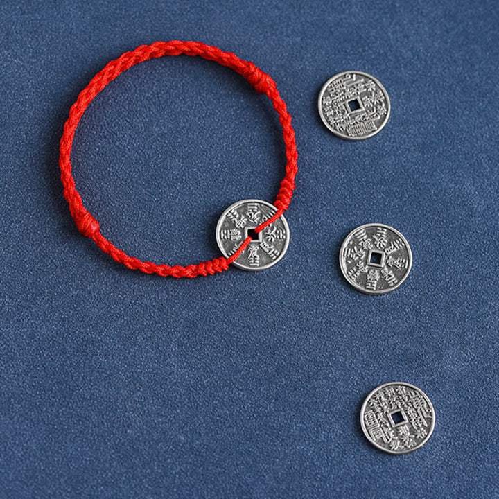 Buddha Stones 925 Sterling Silver Coin Protection Braided Bracelet Anklet - image 13