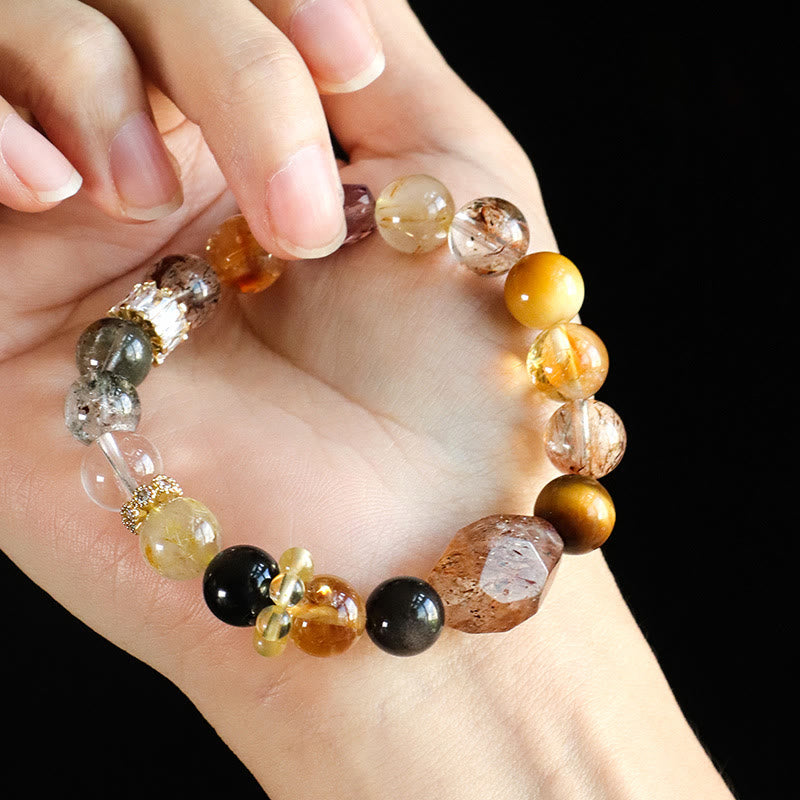 Buddha Stones Super Seven Crystal Topaz Obsidian Tiger Eye Positivity Bracelet