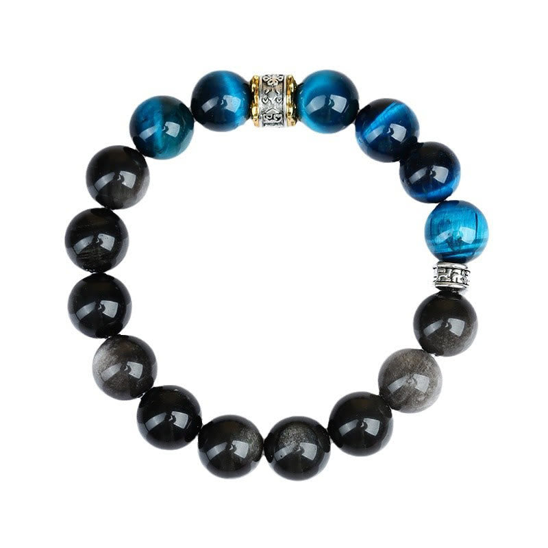 Buddha Stones Blue Tiger Eye Silver Sheen Obsidian Strength Bracelet