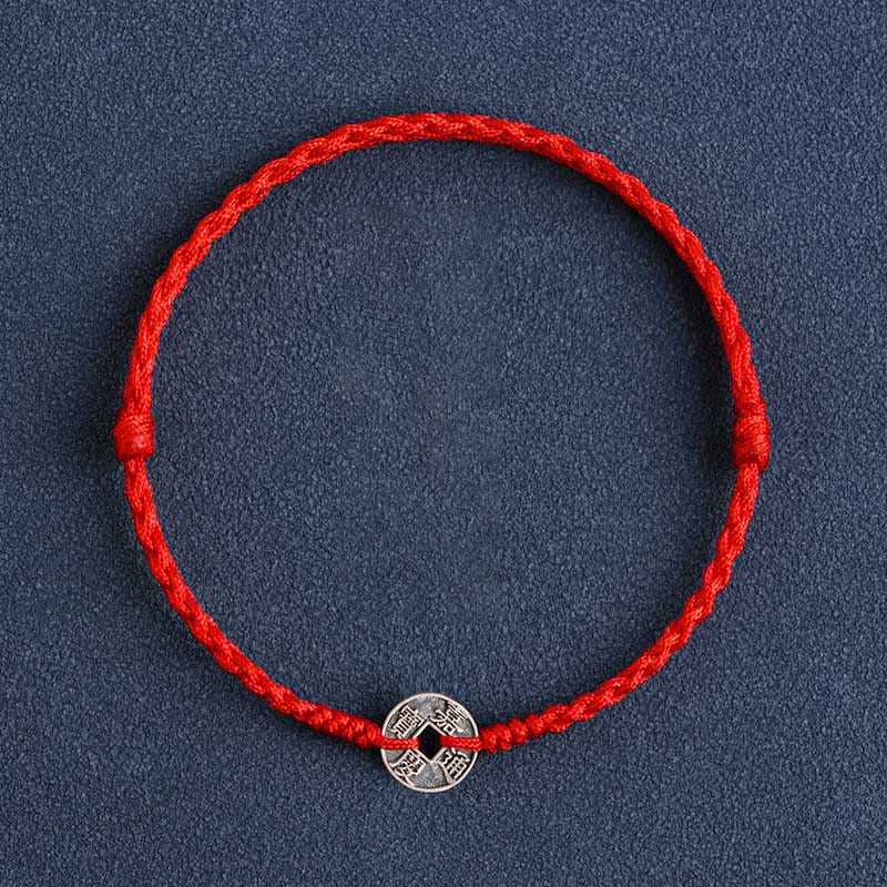 Buddha Stones 925 Sterling Silver Five Emperor Coins Red String Protection Luck Braided Bracelet Anklet - Red String Jiaqing Coin - Anklet(Circumference 17-30cm) - image 13