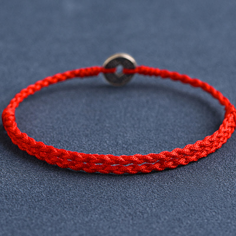 Buddha Stones 925 Sterling Silver Five Emperor Coins Red String Protection Luck Braided Bracelet Anklet - image 2