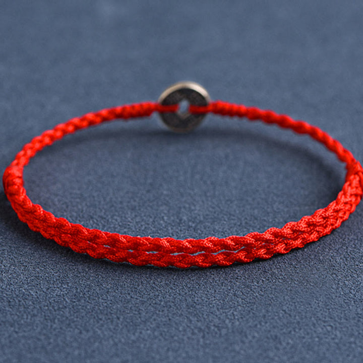 Buddha Stones 925 Sterling Silver Five Emperor Coins Red String Protection Luck Braided Bracelet Anklet - image 2