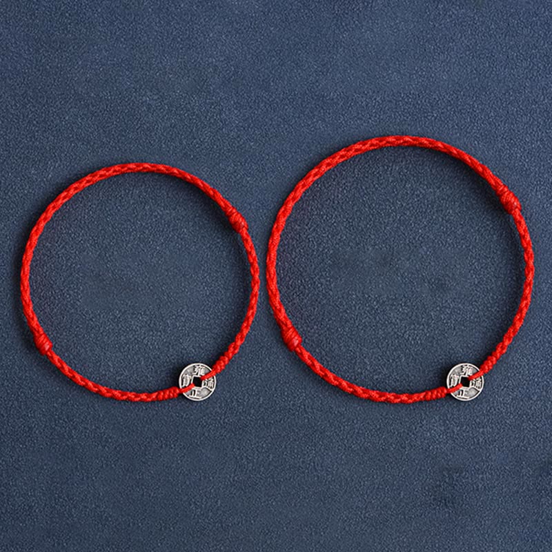 Buddha Stones 925 Sterling Silver Five Emperor Coins Red String Protection Luck Braided Bracelet Anklet - image 5
