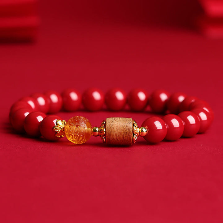 Buddha Stones Cinnabar Amber Agarwood Blessing Bracelet