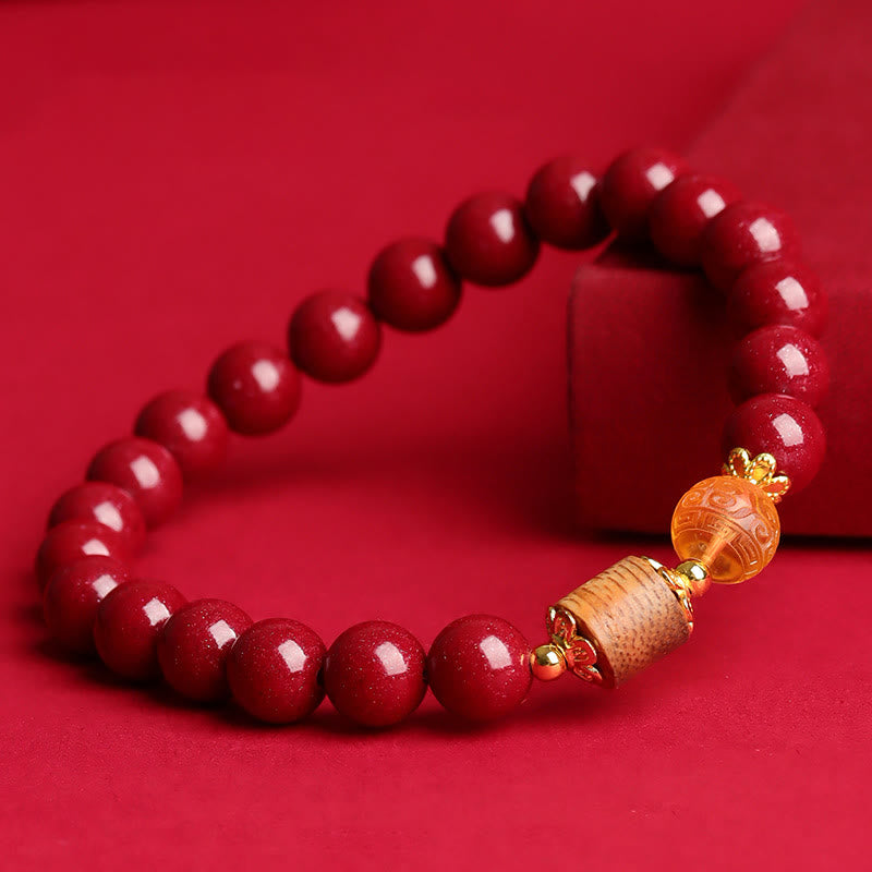 Buddha Stones Cinnabar Amber Agarwood Blessing Bracelet