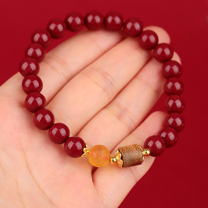 Buddha Stones Cinnabar Amber Agarwood Blessing Bracelet