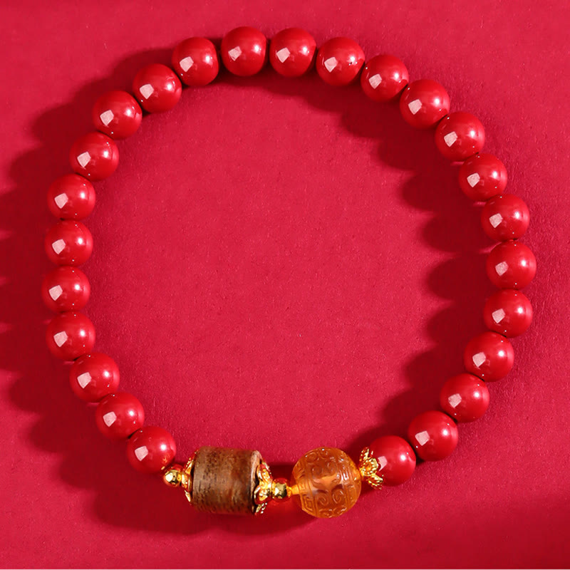 Buddha Stones Cinnabar Amber Agarwood Blessing Bracelet