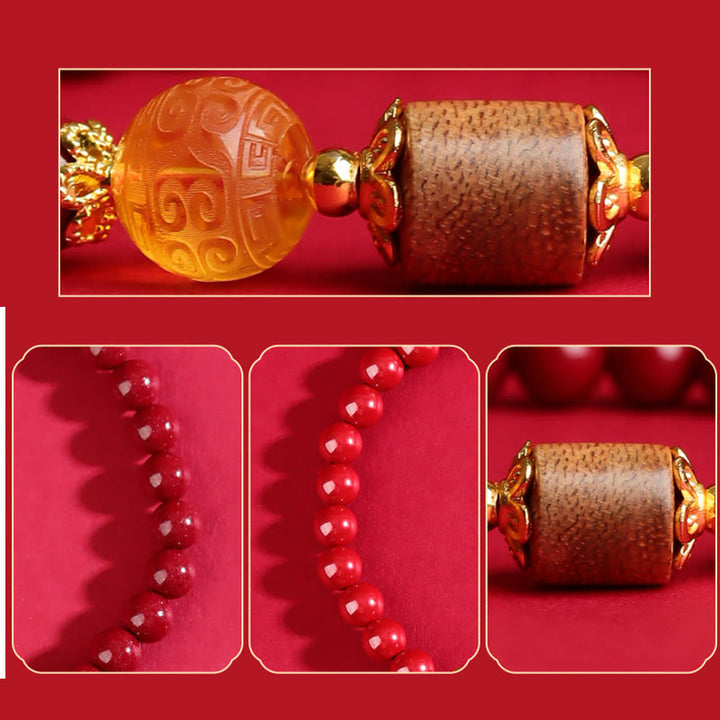 Buddha Stones Cinnabar Amber Agarwood Blessing Bracelet