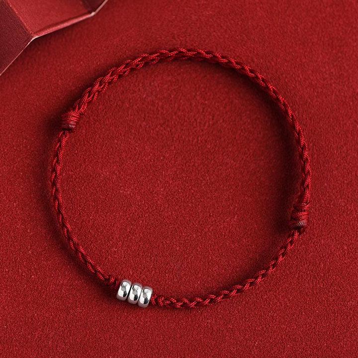 Buddha Stones 925 Sterling Silver Beads Protection Luck Braided Bracelet Anklet - Dark Red Rope - Bracelet(Wrist Circumference 15-20cm) - image 1