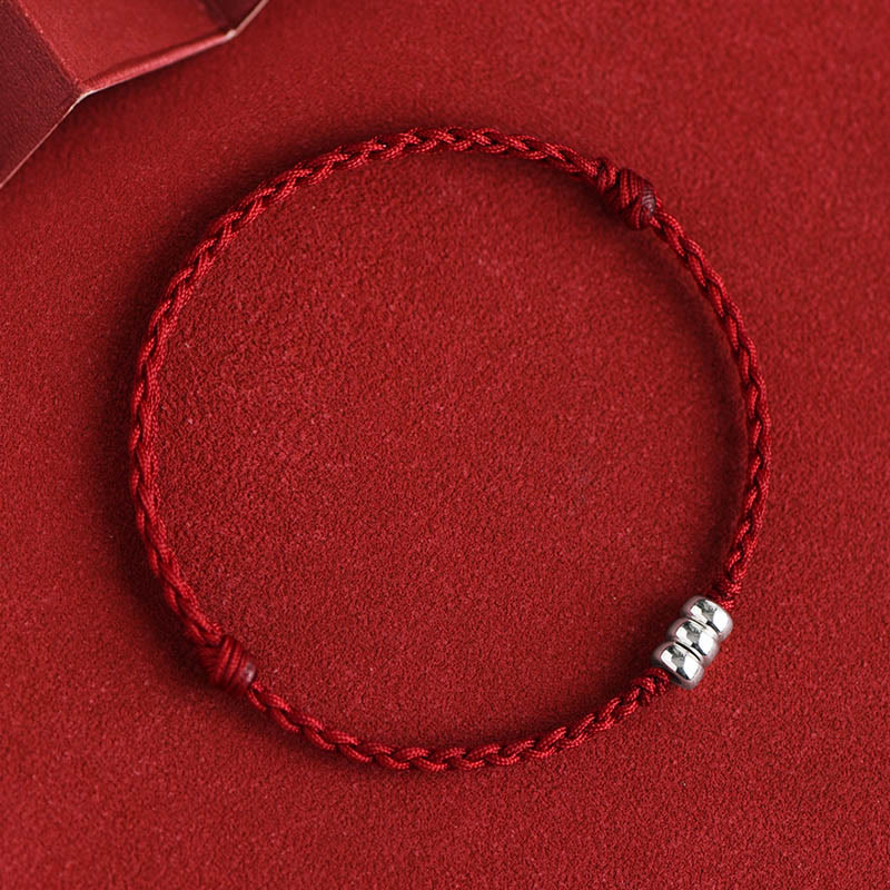 Buddha Stones 925 Sterling Silver Beads Protection Luck Braided Bracelet Anklet