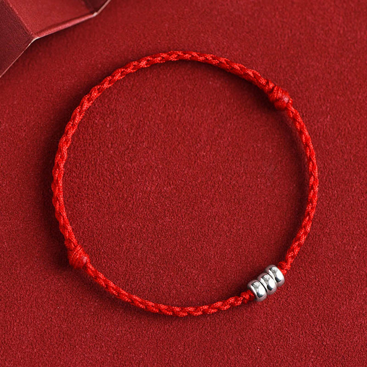 Buddha Stones 925 Sterling Silver Beads Protection Luck Braided Bracelet Anklet - Red Rope - Anklet(Circumference 18-30cm) - image 10