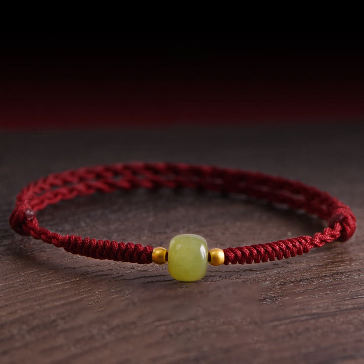 Buddha Stones Natural Hetian Jade 999 Gold Beads Protection Luck Braided Bracelet Anklet