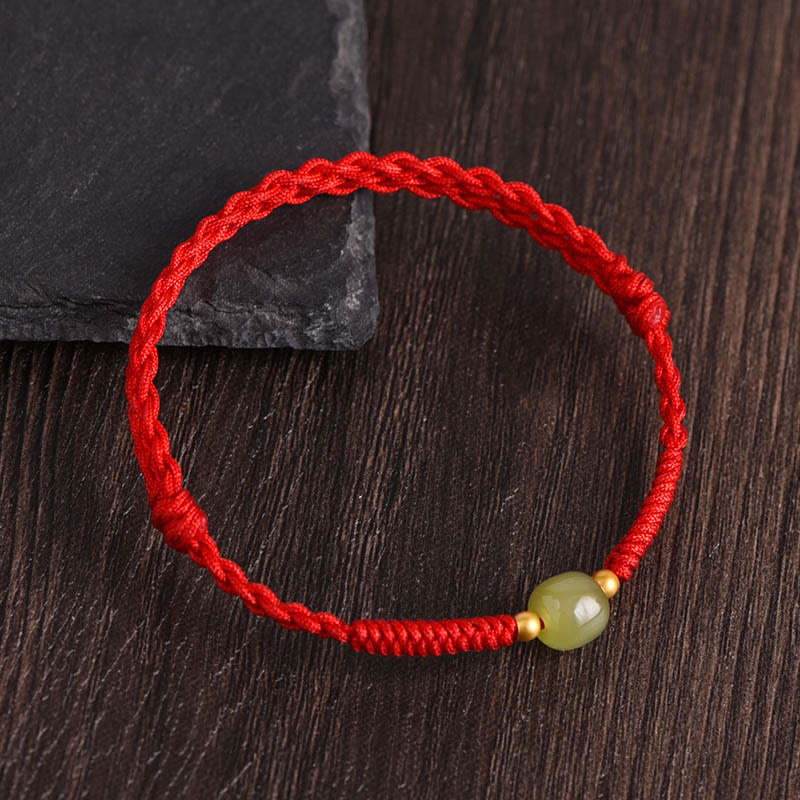 Buddha Stones Natural Hetian Jade 999 Gold Beads Protection Luck Braided Bracelet Anklet - Red Rope - Hetian Jade 999 Gold Beads - Anklet(Circumference 17-30cm) - image 11