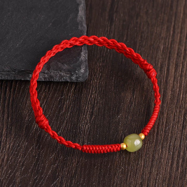 Buddha Stones Natural Hetian Jade 999 Gold Beads Protection Luck Braided Bracelet Anklet - Red Rope - Hetian Jade 999 Gold Beads - Anklet(Circumference 17-30cm) - image 11