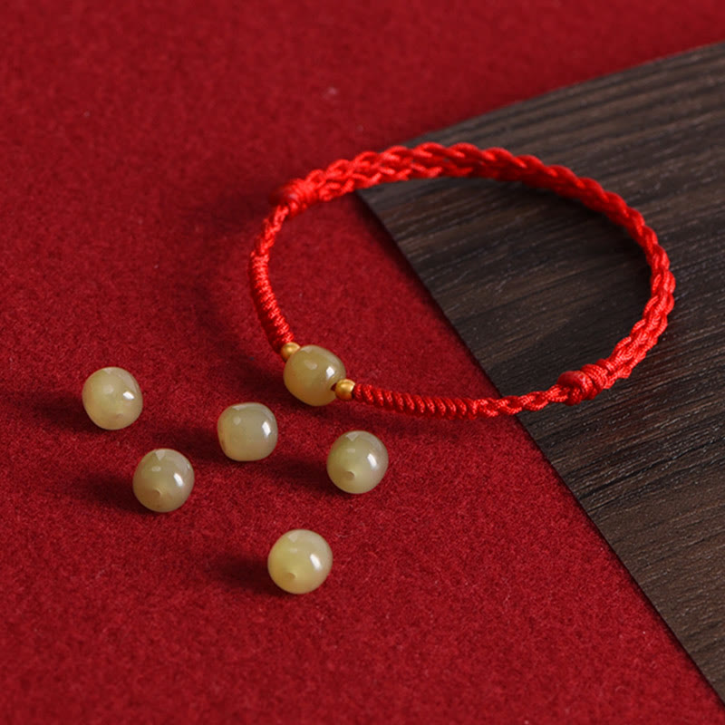 Buddha Stones Natural Hetian Jade 999 Gold Beads Protection Luck Braided Bracelet Anklet