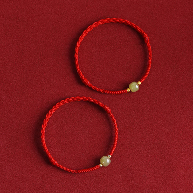 Buddha Stones Natural Hetian Jade 999 Gold Beads Protection Luck Braided Bracelet Anklet - image 14