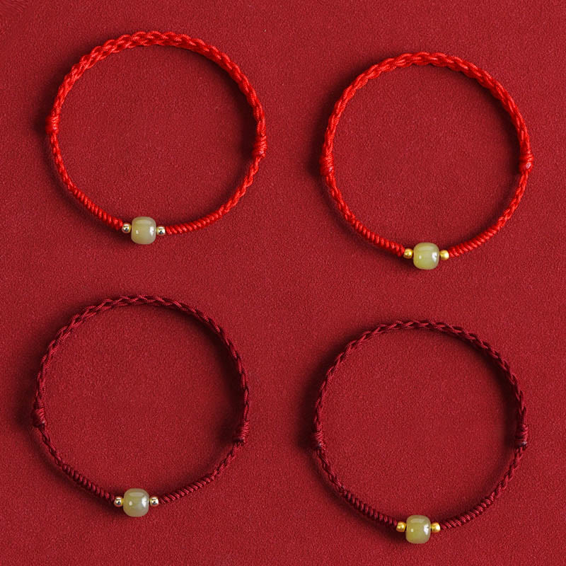 Buddha Stones Natural Hetian Jade 999 Gold Beads Protection Luck Braided Bracelet Anklet