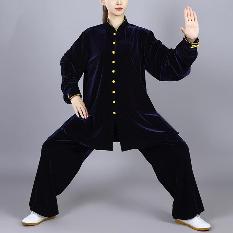 Buddha Stones 2Pcs Fall Winter Tai Chi Meditation Qigong Zen Practice Unisex Velour Plush Clothing Set - MidnightBlue - 3XL-FIT FOR US/UK/AU/EU-XL - image 13