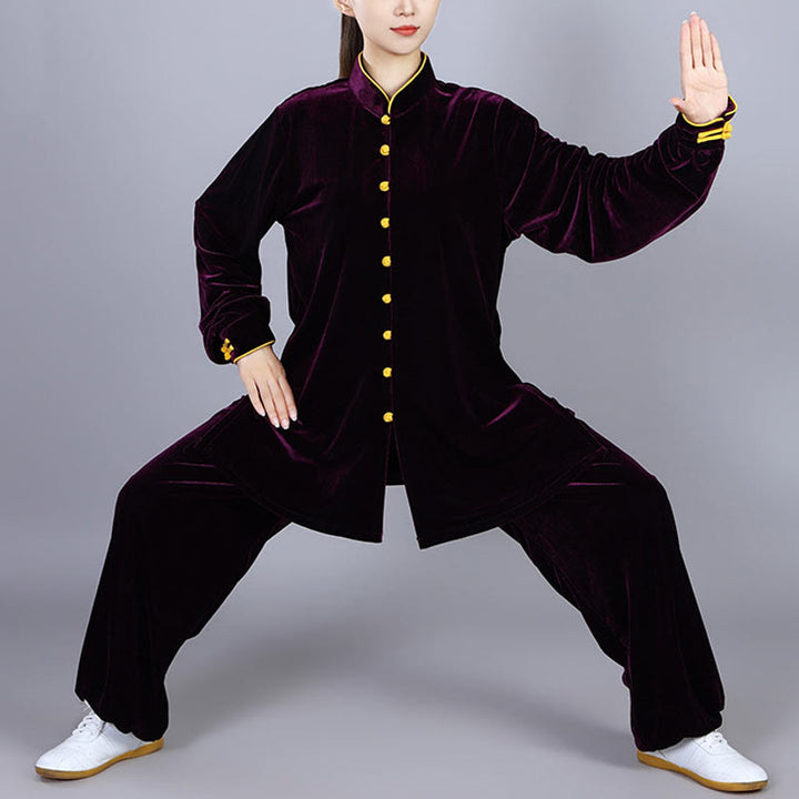 Buddha Stones 2Pcs Fall Winter Tai Chi Meditation Qigong Zen Practice Unisex Velour Plush Clothing Set - DarkMagenta - 3XL-FIT FOR US/UK/AU/EU-XL - image 16