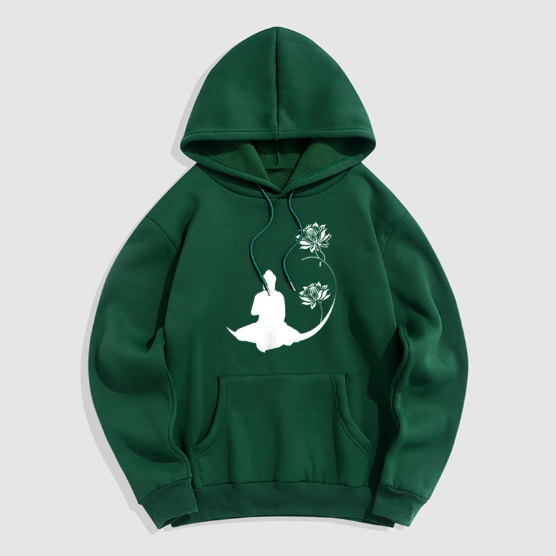 Buddha Stones Buddha Sitting With Lotus Flowers Pattern Fleece Lined Hoodie