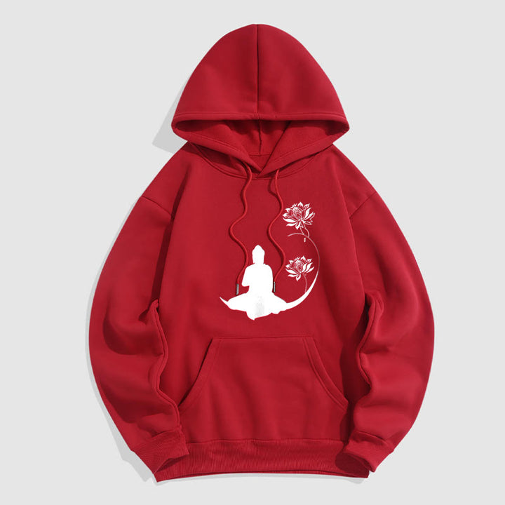 Buddha Stones Buddha Sitting With Lotus Flowers Pattern Fleece Lined Hoodie