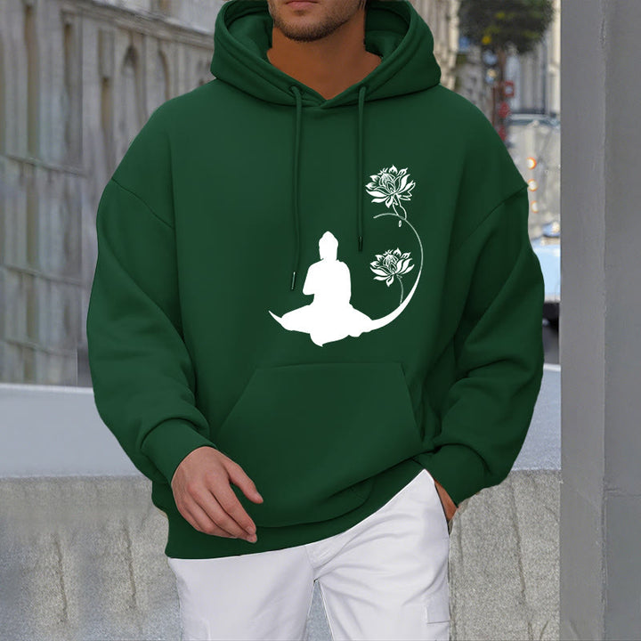 Buddha Stones Buddha Sitting With Lotus Flowers Pattern Fleece Lined Hoodie