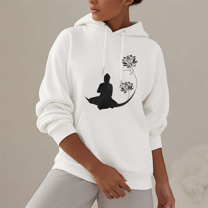 Buddha Stones Buddha Sitting With Lotus Flowers Pattern Fleece Lined Hoodie