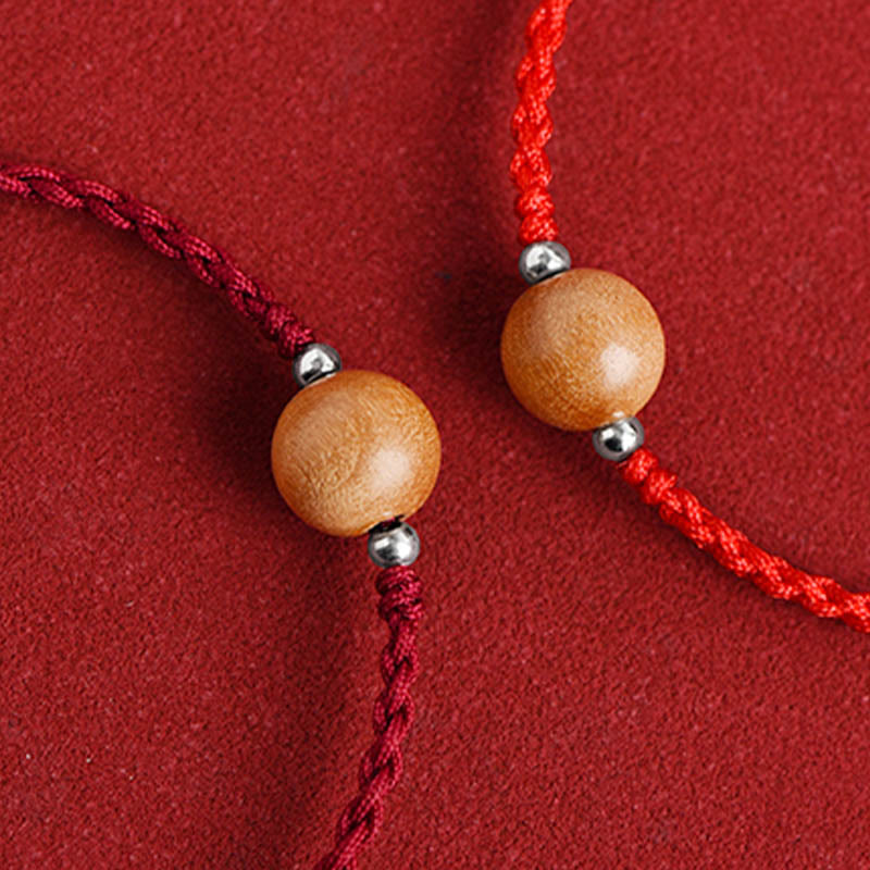 Buddha Stones Natural Peach Wood Bead Luck Braided Bracelet Anklet