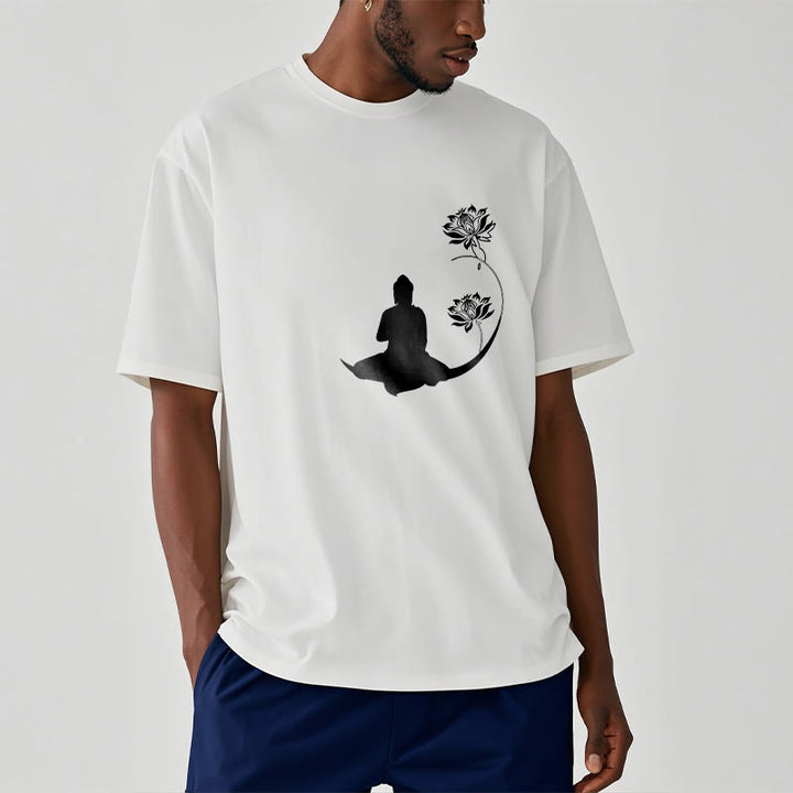 Buddha Stones Buddha Sitting With Lotus Flowers Pattern Pattern Tee T-shirt - image 7