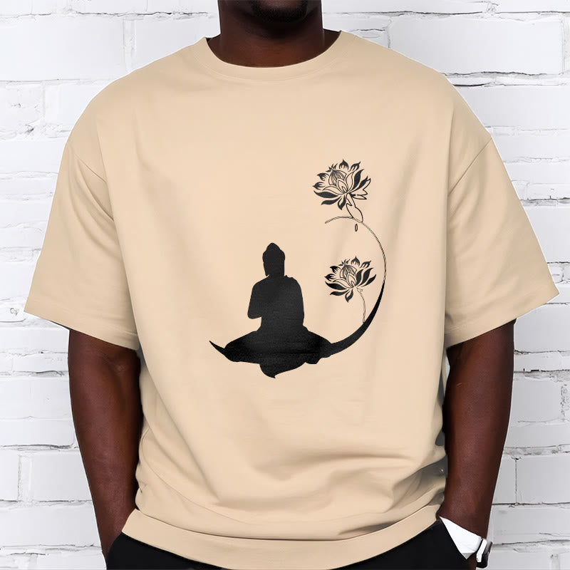 Buddha Stones Buddha Sitting With Lotus Flowers Pattern Pattern Tee T-shirt