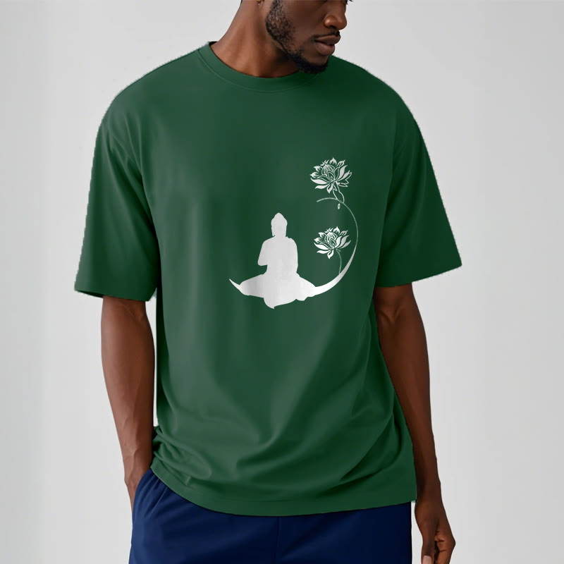 Buddha Stones Buddha Sitting With Lotus Flowers Pattern Pattern Tee T-shirt