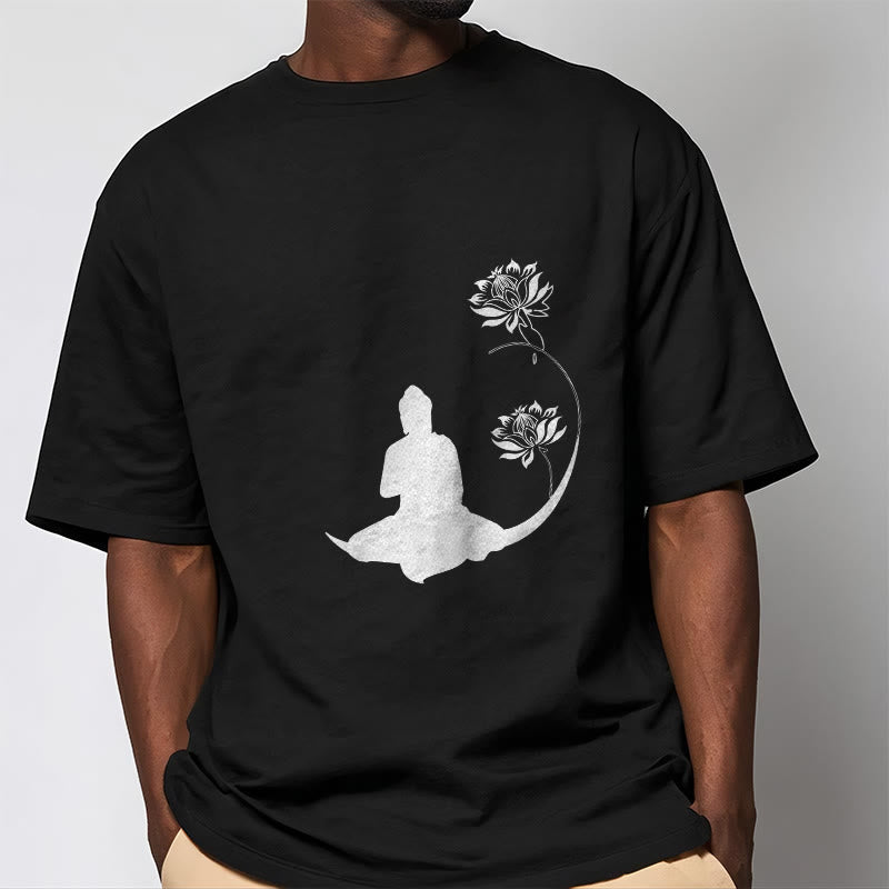 Buddha Stones Buddha Sitting With Lotus Flowers Pattern Pattern Tee T-shirt - image 2