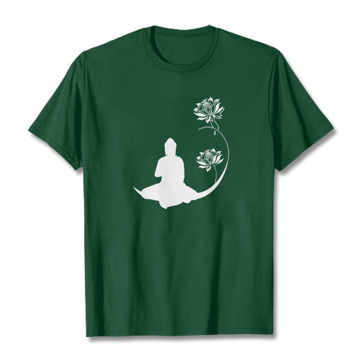 Buddha Stones Buddha Sitting With Lotus Flowers Pattern Pattern Tee T-shirt - ForestGreen - 2XL - image 11