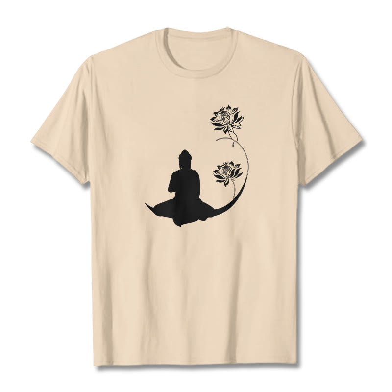 Buddha Stones Buddha Sitting With Lotus Flowers Pattern Pattern Tee T-shirt - Bisque - 2XL - image 9