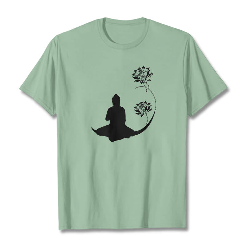 Buddha Stones Buddha Sitting With Lotus Flowers Pattern Pattern Tee T-shirt - PaleGreen - 2XL - image 15