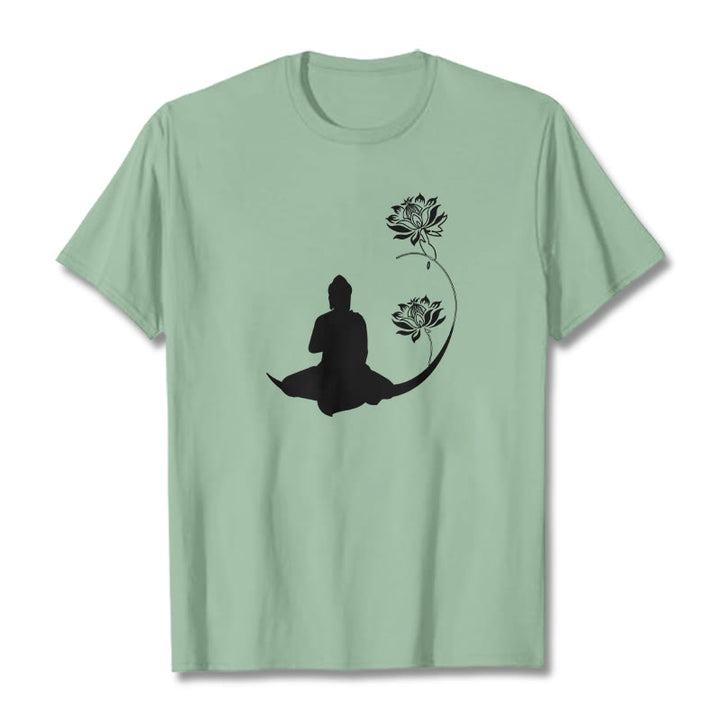Buddha Stones Buddha Sitting With Lotus Flowers Pattern Pattern Tee T-shirt - PaleGreen - 2XL - image 15