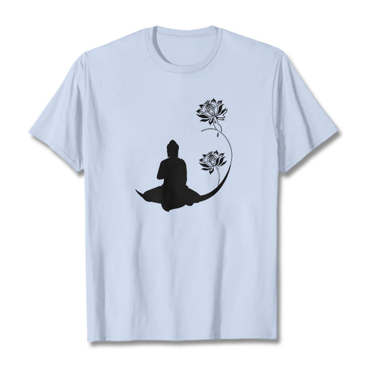 Buddha Stones Buddha Sitting With Lotus Flowers Pattern Pattern Tee T-shirt - LightCyan - 2XL - image 19