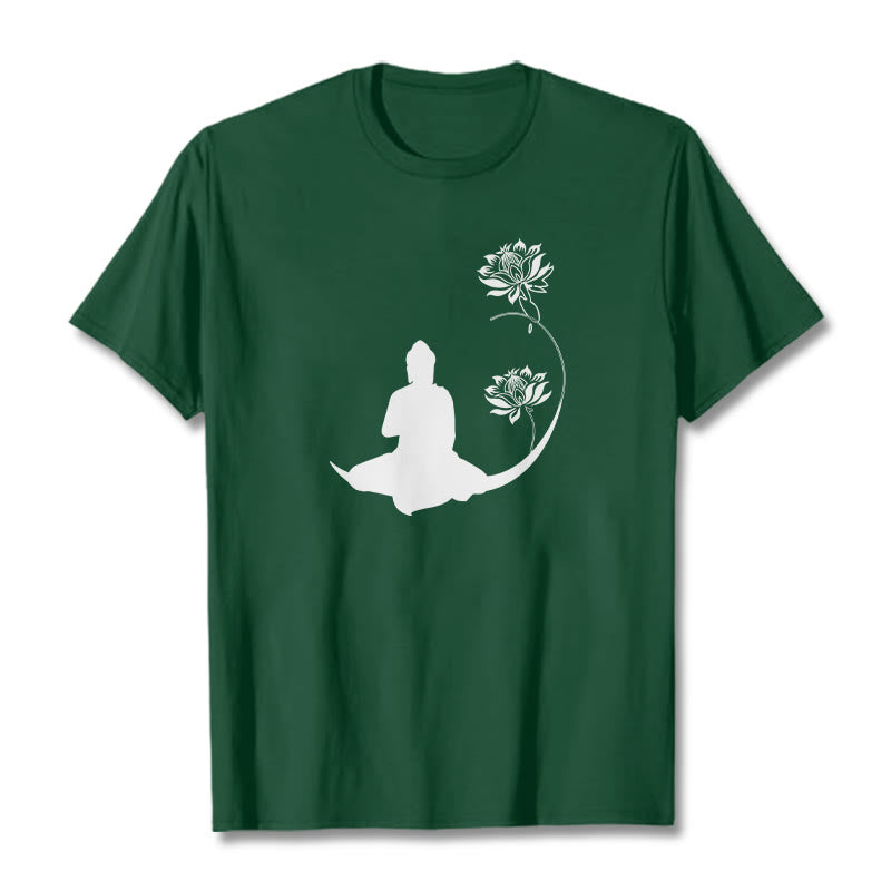 Buddha Stones Buddha Sitting With Lotus Flowers Pattern Pattern Tee T-shirt