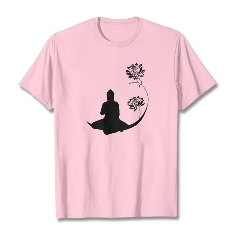 Buddha Stones Buddha Sitting With Lotus Flowers Pattern Pattern Tee T-shirt - LightPink - 2XL - image 13