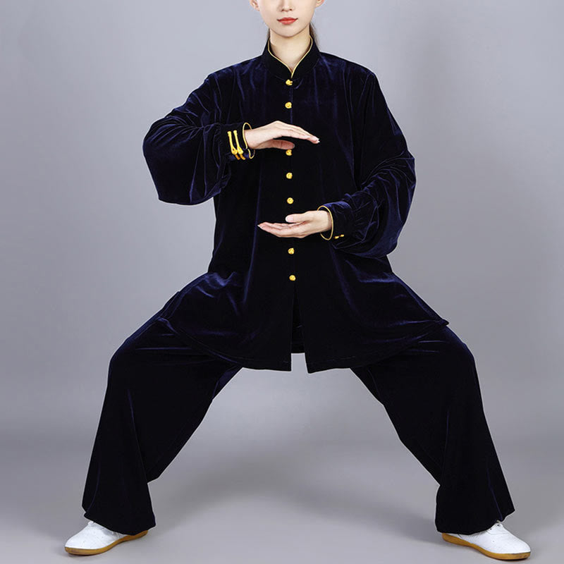 Buddha Stones 2Pcs Fall Winter Tai Chi Meditation Qigong Zen Practice Unisex Velour Plush Clothing Set - image 14