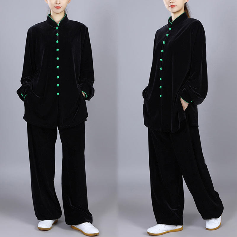 Buddha Stones 2Pcs Fall Winter Tai Chi Meditation Qigong Zen Practice Unisex Velour Plush Clothing Set - image 1