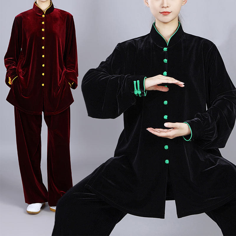 Buddha Stones 2Pcs Fall Winter Tai Chi Meditation Qigong Zen Practice Unisex Velour Plush Clothing Set - image 19
