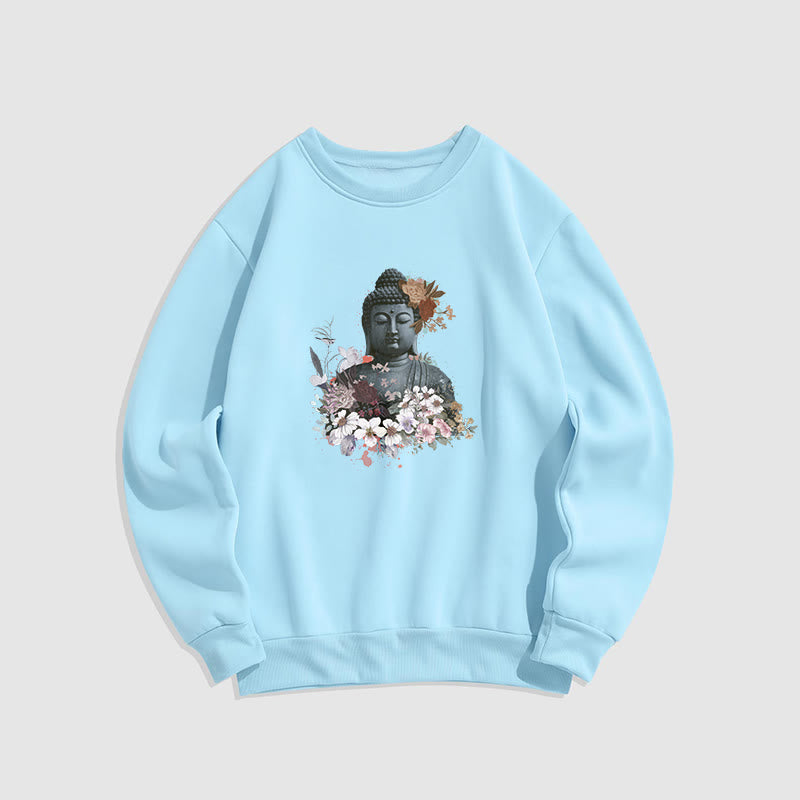 Buddha Stones Colorful Flowers Surrounding Buddha Fleece Lined Sweatshirt