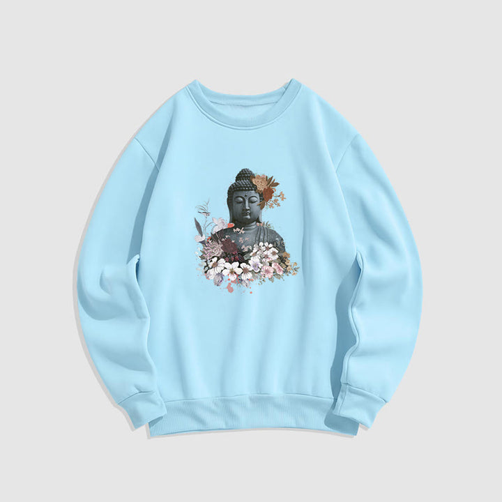 Buddha Stones Colorful Flowers Surrounding Buddha Fleece Lined Sweatshirt