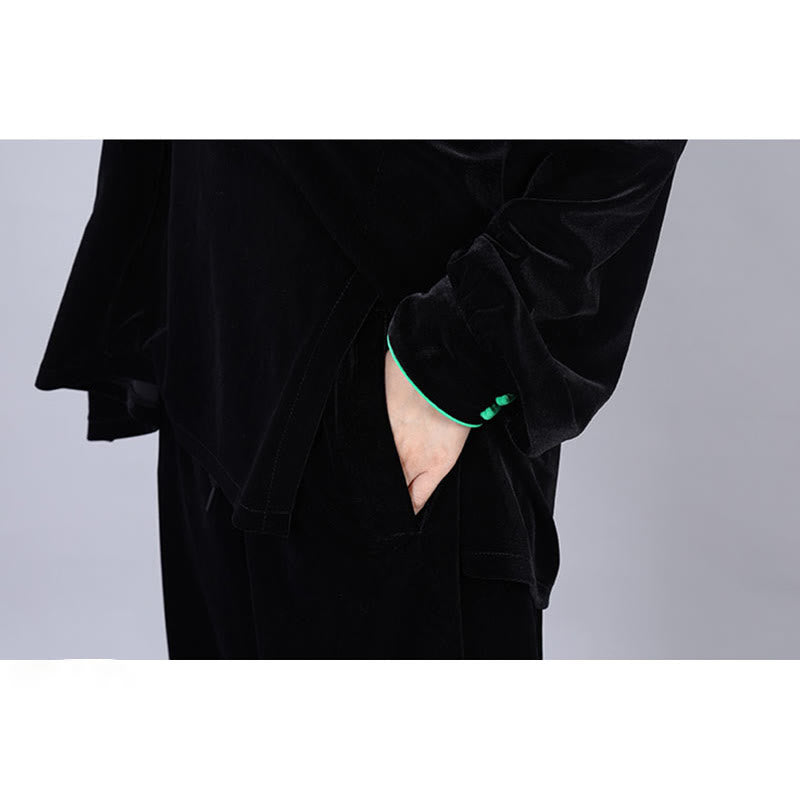 Buddha Stones 2Pcs Fall Winter Tai Chi Meditation Qigong Zen Practice Unisex Velour Plush Clothing Set - image 5